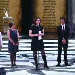 Rukmini Callimachi accepts the Award for Integrity in Journalism in partnership with the Aurora Priz