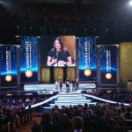 Rukmini Callimachi accepts the Award for Integrity in Journalism in partnership with the Aurora Priz