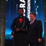 Father Bernard Kinvi and Aurora Prize Co-Founder Noubar Afeyan