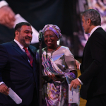 Ruben Vardanyan and George Clooney congratulate Marguerite Barankitse